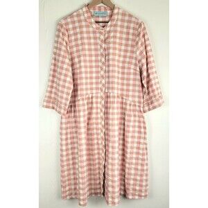 Tuckernuck Womens Size XL Pink Tan Gingham Royal Cotton Shirt Dress EUC